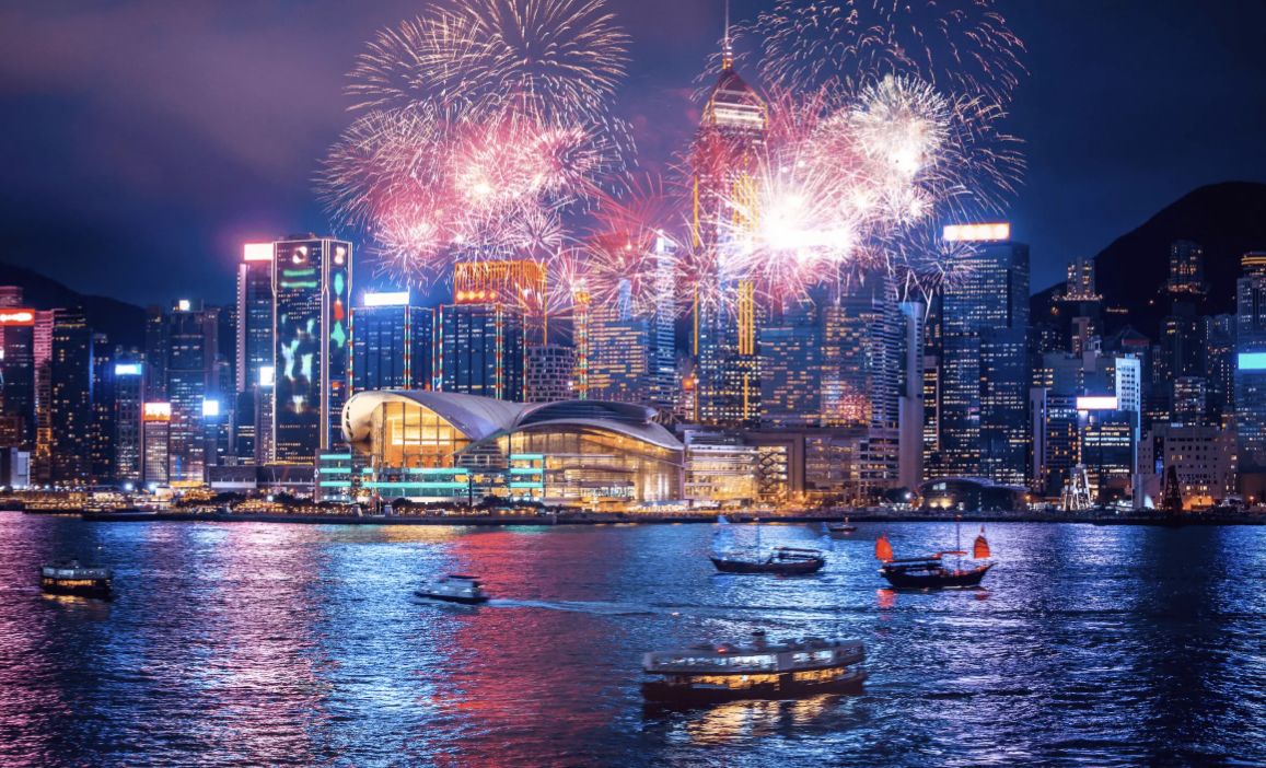 香港维多利亚港烟花夜景